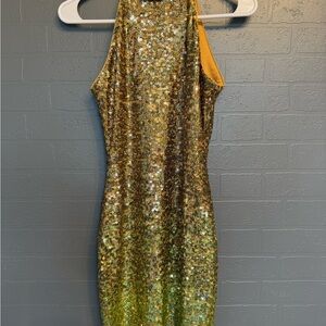 Guess Gold Sequin Backless Dress